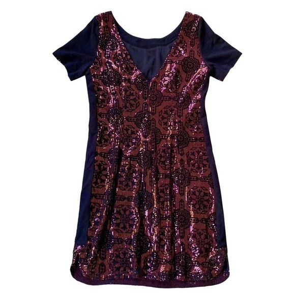 Plenty by Tracy Reese Sequined Geo Dot Stretch Cocktail Dress Black Red Size 2 - Picture 2 of 6